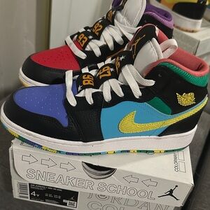 Jordan Sneakers with Blue, Yellow, and Red Accents